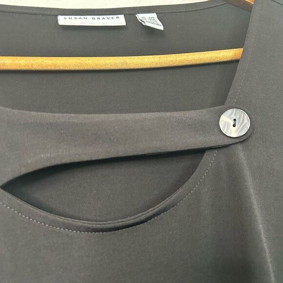 Susan Graver Liquid Knit Solid Black Keyhole 3/4 Sleeve Top Women’s Size 2X P - Picture 5 of 12